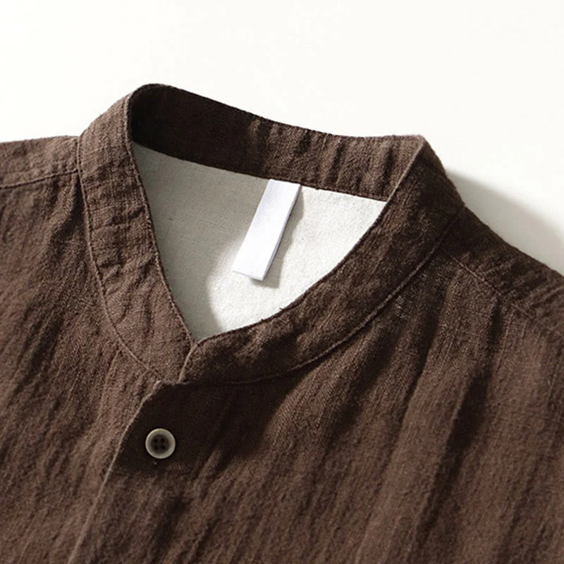 Buddha Stones Causal Solid Color Men's Buttons Long Sleeve Cotton Linen Shirt With Pockets