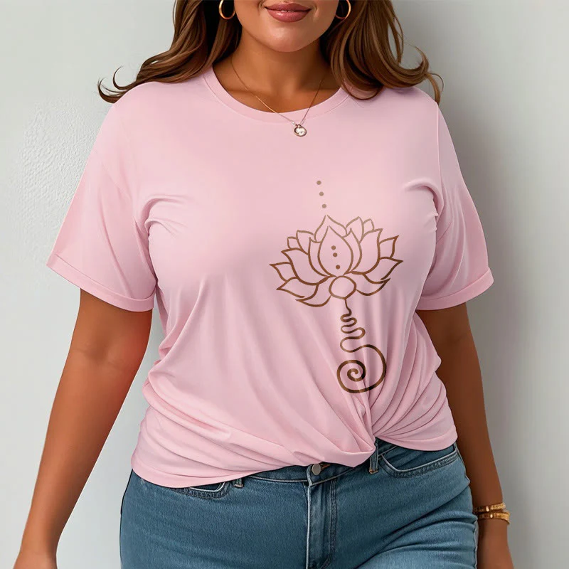 Buddha Stones Casual Lotus Design Cotton Tee T-shirt