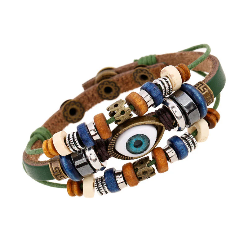 Buddha Stones Tibetan Evil Eye Leather Adjustable Protection Bracelet