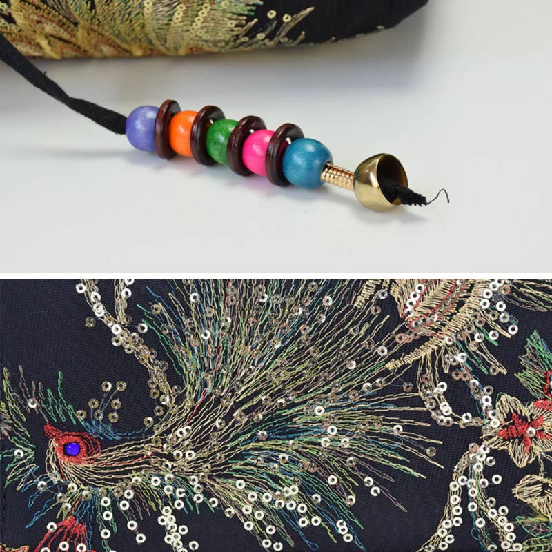 Buddha Stones Peacock Double-sided Embroidery Tote Bag Shoulder Bag Crossbody Bag