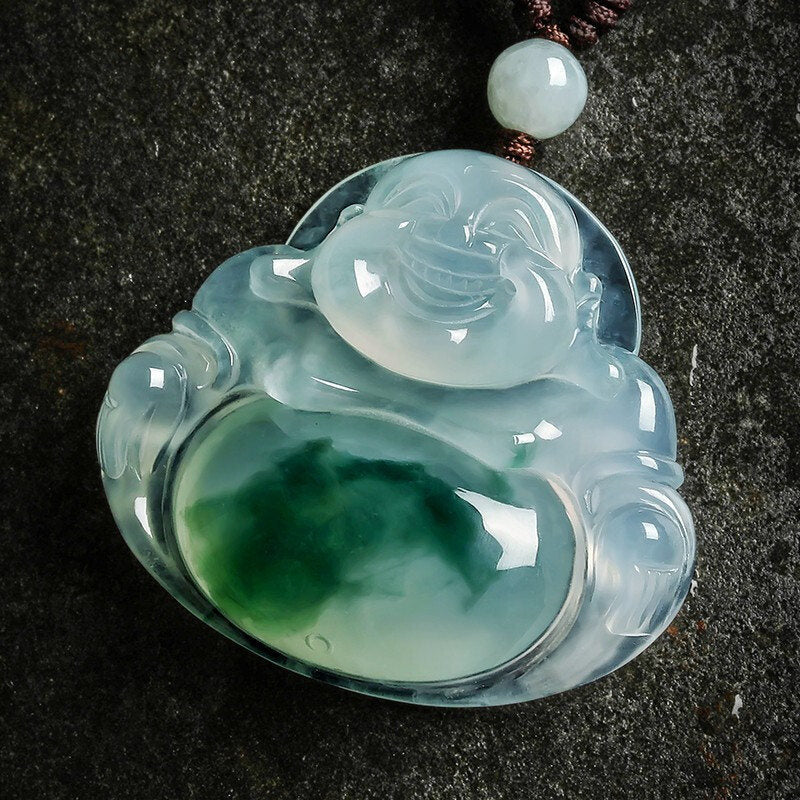 Buddha Stones Cyan Jade Luck Necklace Pendant
