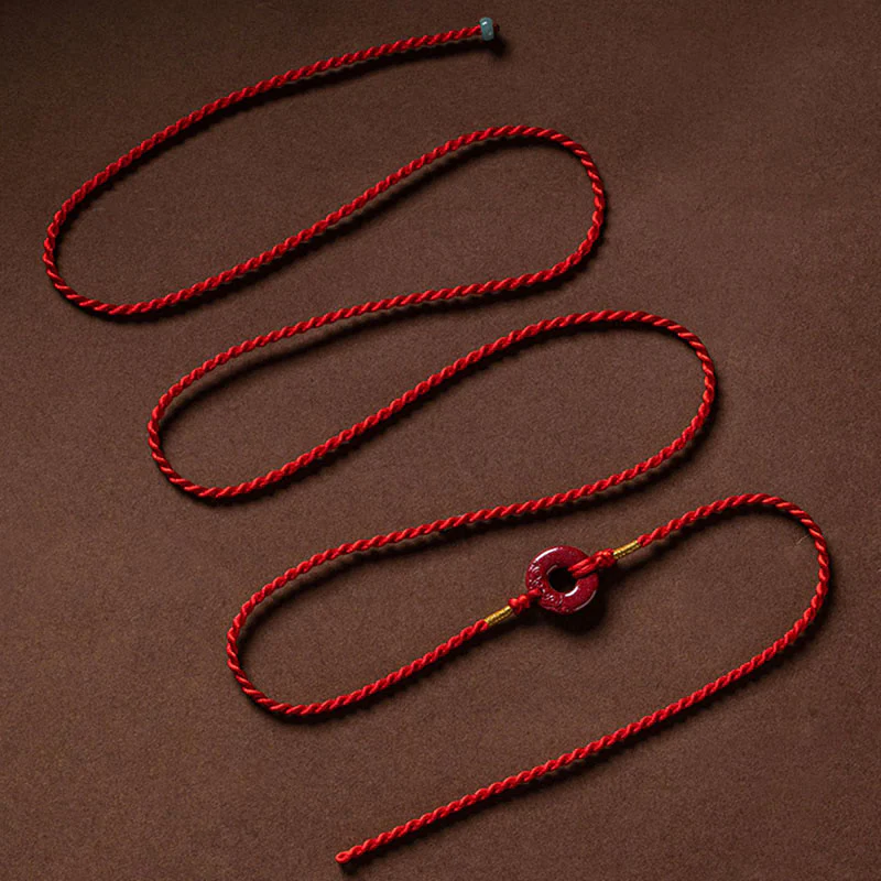 Buddha Stones Natural Cinnabar Peace Buckle Blessing Red String Belly Chain