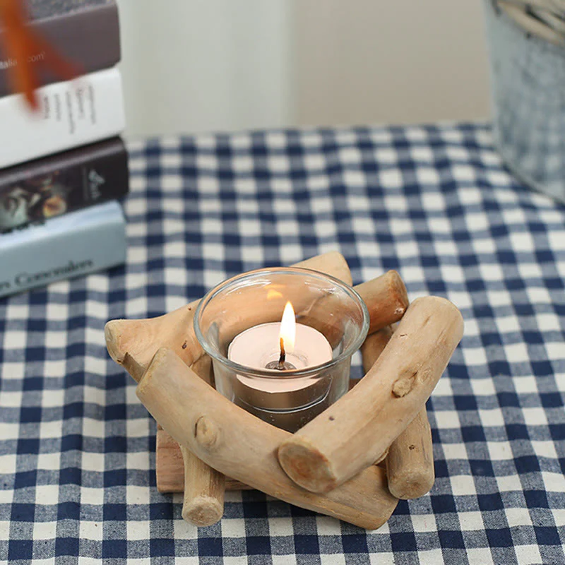 Buddha Stones Wood Candlestick Home Candle Holder Decoration