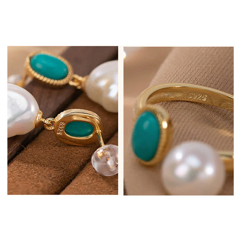 Buddha Stones 925 Sterling Silver Pearl Turquoise Healing Ring Earrings Necklace Pendant