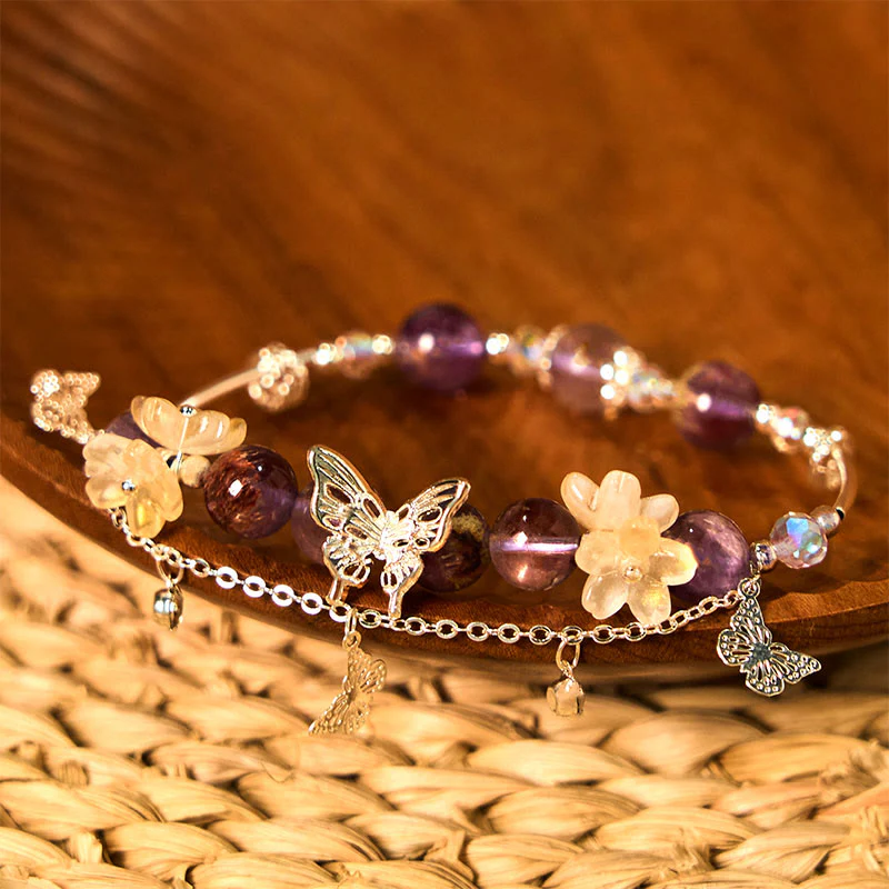 Buddha Stones Natural Purple Phantom Butterfly Flowers Wisdom Bracelet
