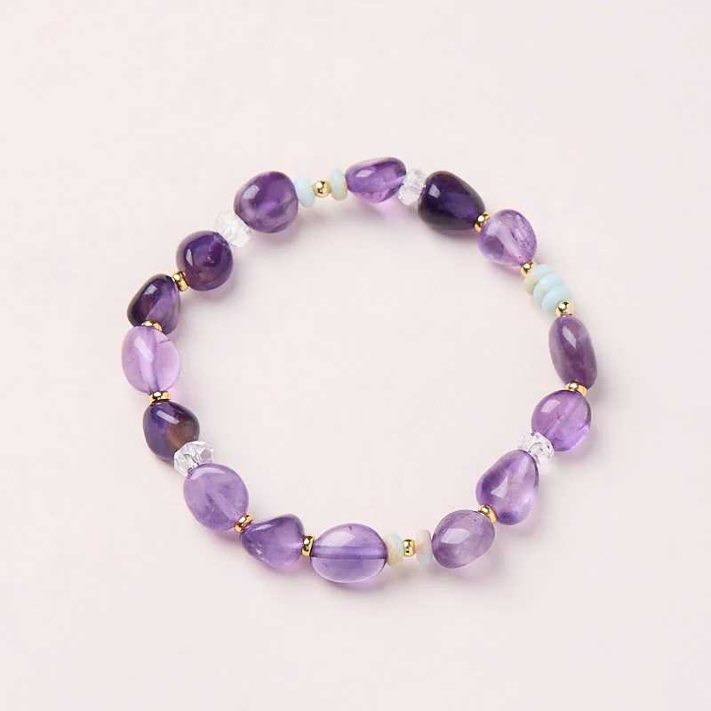 Buddha Stones Natural Irregular Amethyst Shoushan Stone White Crystal Healing Bracelet
