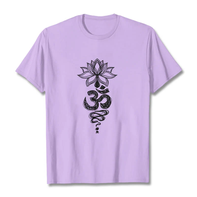 Buddha Stones Om Sanskrit Lotus Flower Pattern Meditation Cotton Tee T-shirt