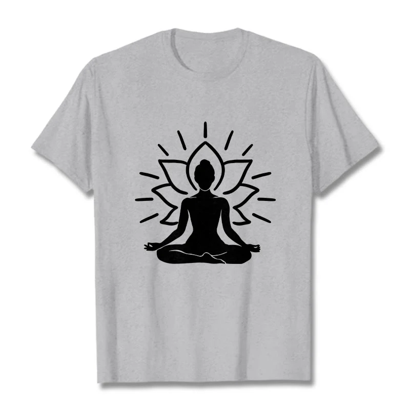 Buddha Stones Casual Meditative Figure Lotus Pattern Tee T-shirt