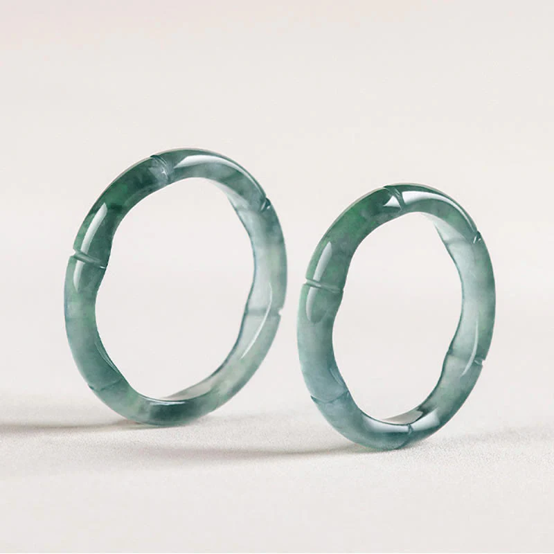 Buddha Stones Natural Jade Bamboo Prosperity Abundance Ring