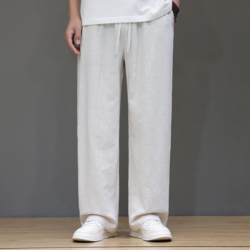 Buddha Stones Summer Men's Linen Straight Leg Pants With Pockets