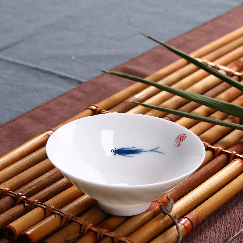 Buddha Stones Jingdezhen Blue and White Porcelain Koi Fish Ceramic Teacup Kung Fu Tea Cups