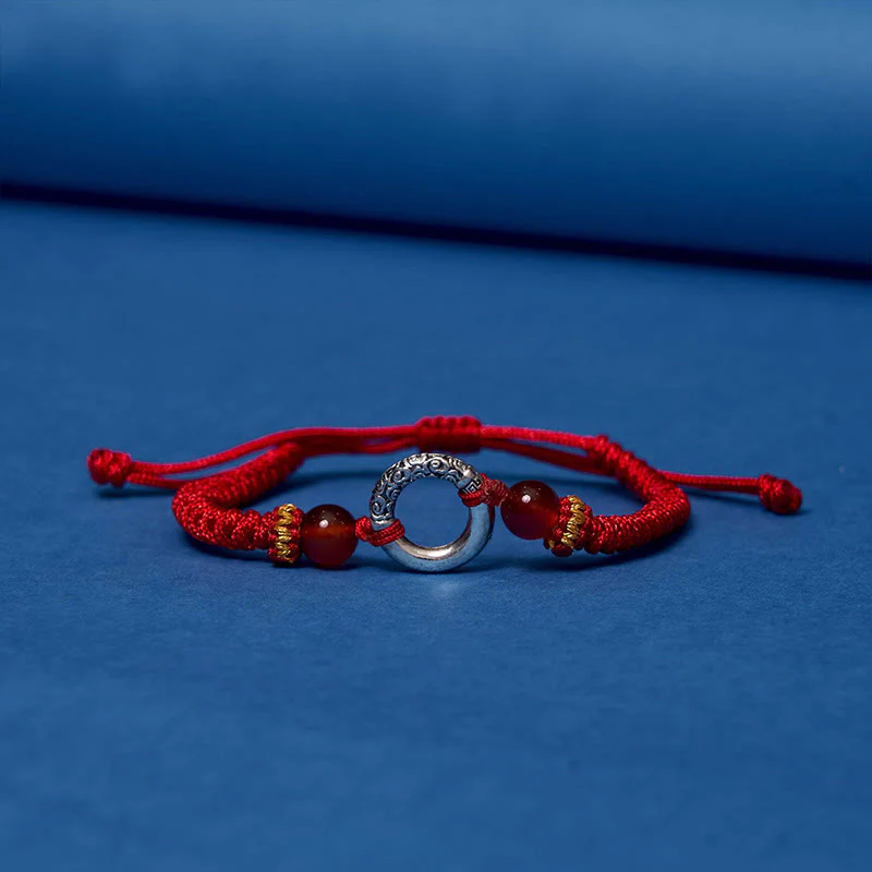 Buddha Stones 925 Sterling Silver Plated Copper Peace Buckle Protection Braided String Bracelet