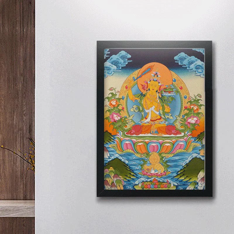 Buddha Stones Tibetan Thangka Painting Yellow God of Wealth Green Tara Avalokitesvara Handmade Decoration Blind Box(Random Style)