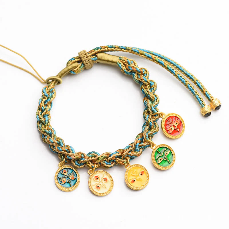 Buddha Stones Tibetan Five God Of Wealth Luck Handcrafted Braid String Bracelet