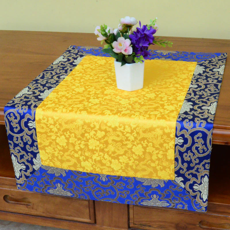 Buddha Stones Brocade Prayer Altar Flower Vajra Dragon Pattern Auspicious Symbols Table Runner