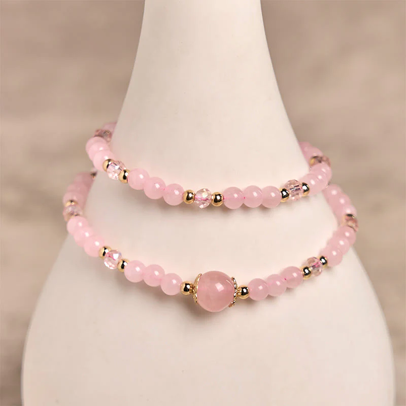 Buddha Stones Natural Citrine Pink Crystal Beads Pleasure Creativity Double Layer Bracelet