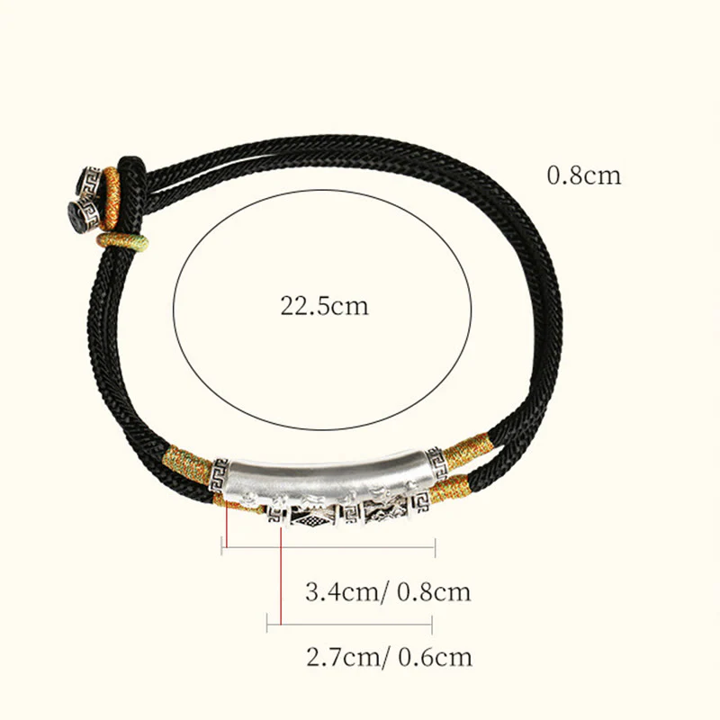 Buddha Stones Dragon Knot Sterling Silver Om Mani Padme Hum Double Hand Woven Bracelet