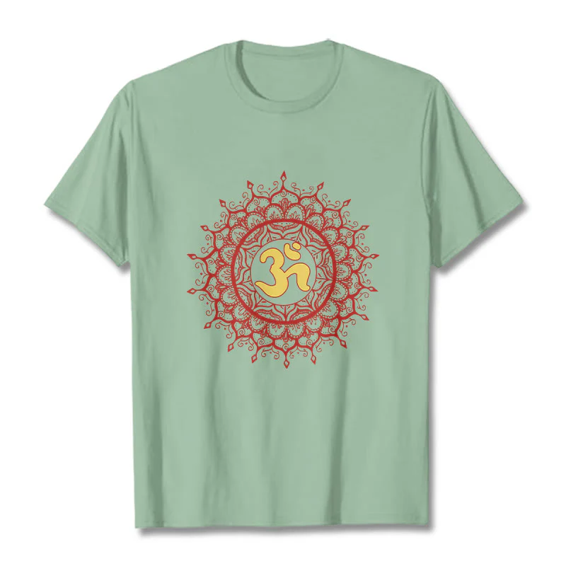 Buddha Stones Casual Red Mandala Om Symbol Pattern Cotton Tee T-shirt