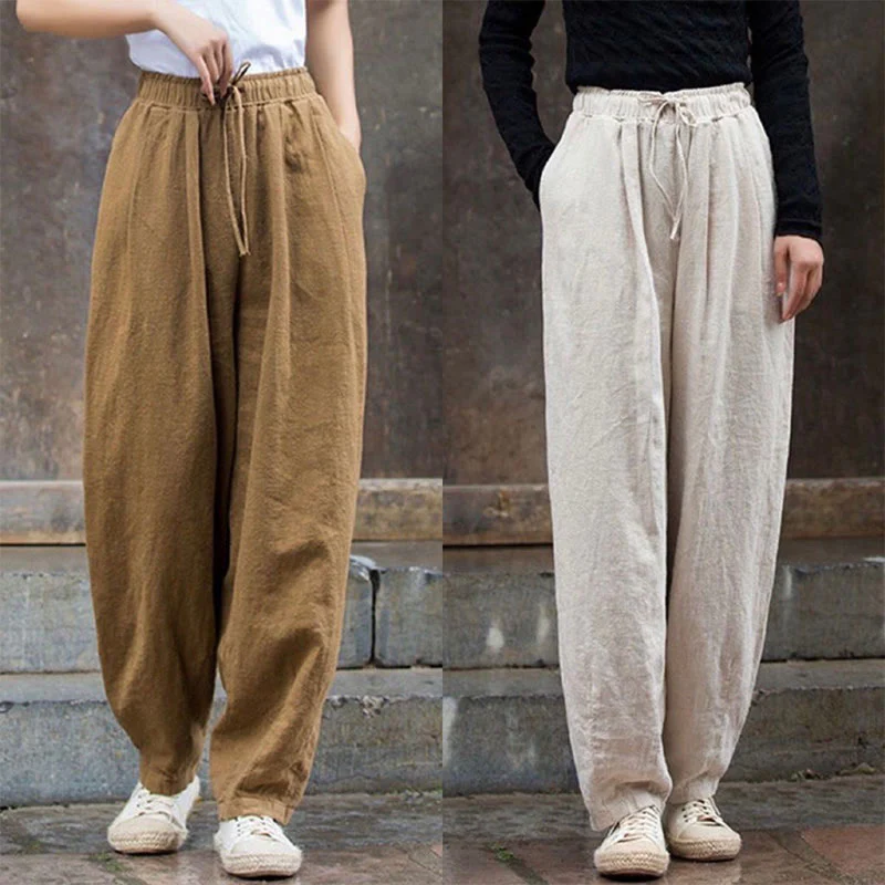 Buddha Stones Plain Design Cotton Women's Pants