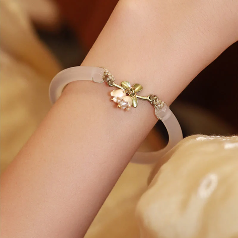 Buddha Stones Lily of the Valley Flower Happiness Strength Bracelet Bangle