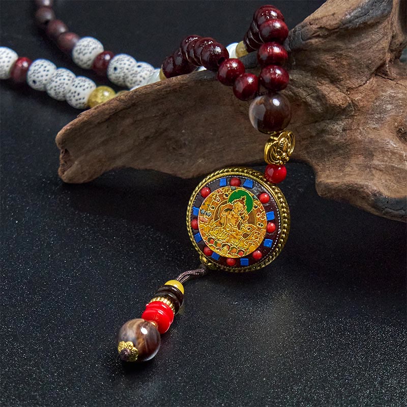 Buddha Stones Tibetan Handmade Wood Beads Om Mani Padme Hum Samantabhadra Bodhisattva Purity Necklace Pendant