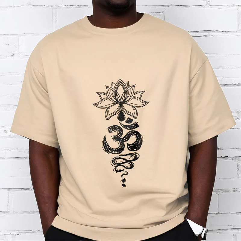 Buddha Stones Om Sanskrit Lotus Flower Pattern Meditation Cotton Tee T-shirt