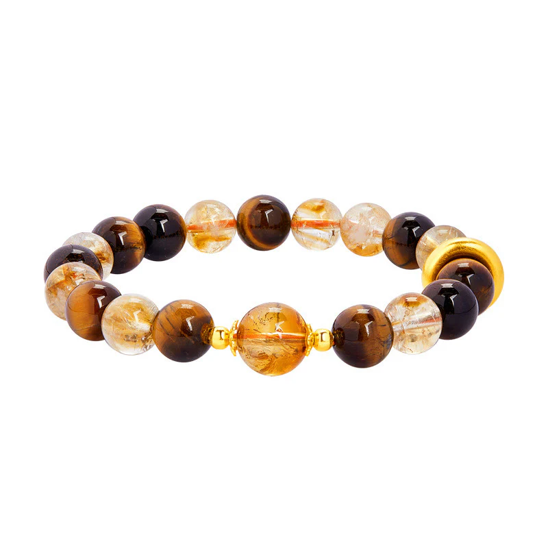 Buddha Stones 999 Sterling Silver Natural Citrine Tiger Eye Peace Buckle Protection Bracelet