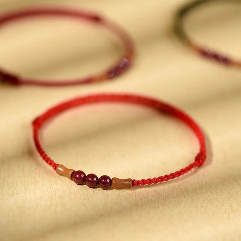 Buddha Stones Cinnabar Beads Peach Wood Blessing String Bracelet