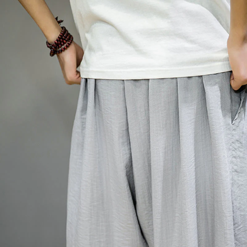 Buddha Stones Summer Plain Drawstring Men's Ankle-Length Cotton Harem Pants With Pockets