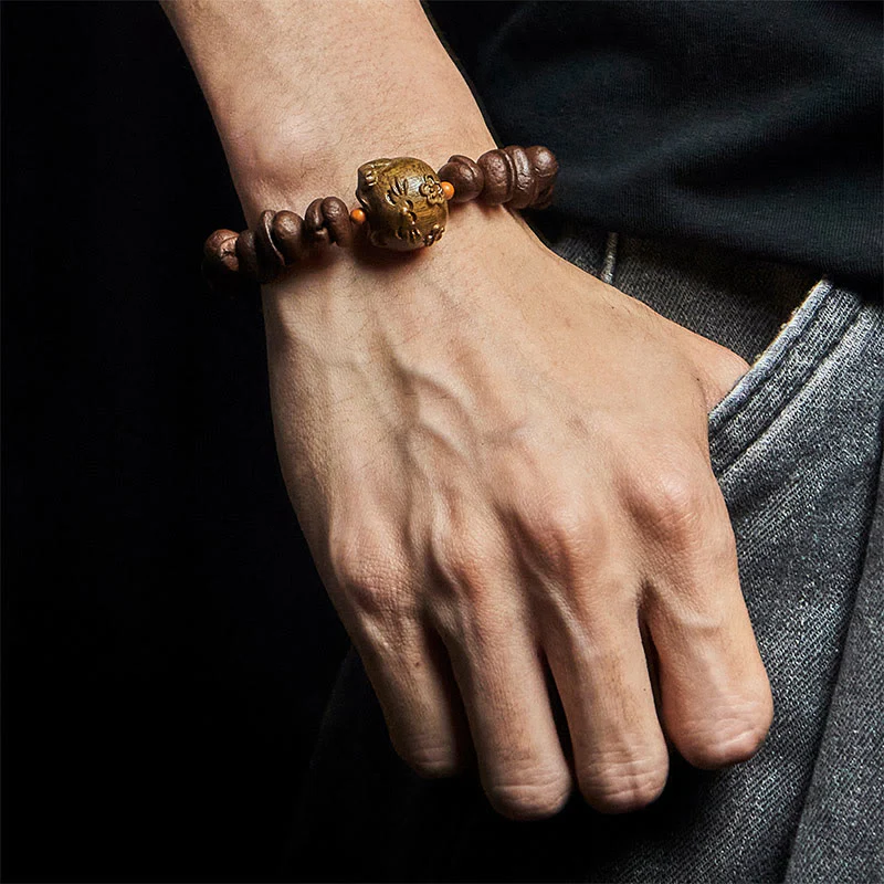 Buddha Stones Handmade Lucky Cat Real Coffee Beans Sandalwood Bracelet