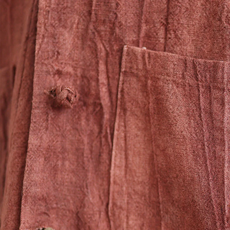 Buddha Stones Plain Long Sleeve Women's Cotton Linen Jacket With Pockets