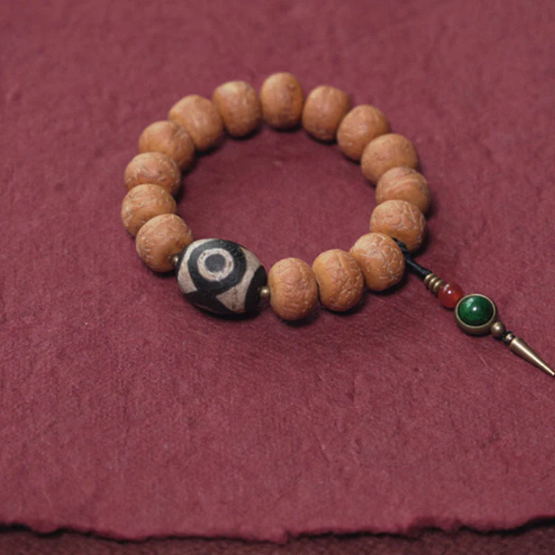 Buddha Stones Tibet Bodhi Seed Dzi Bead Peace Charm Wrist Mala Bracelet