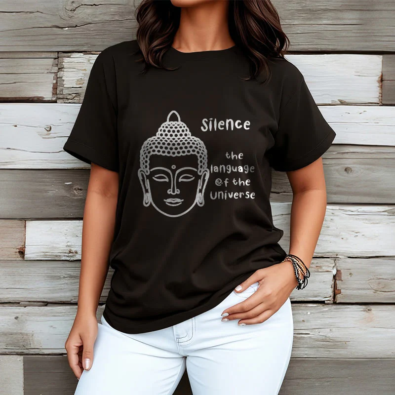 Buddha Stones Casual Meditating Buddha Head Pattern Cotton Tee T-shirt