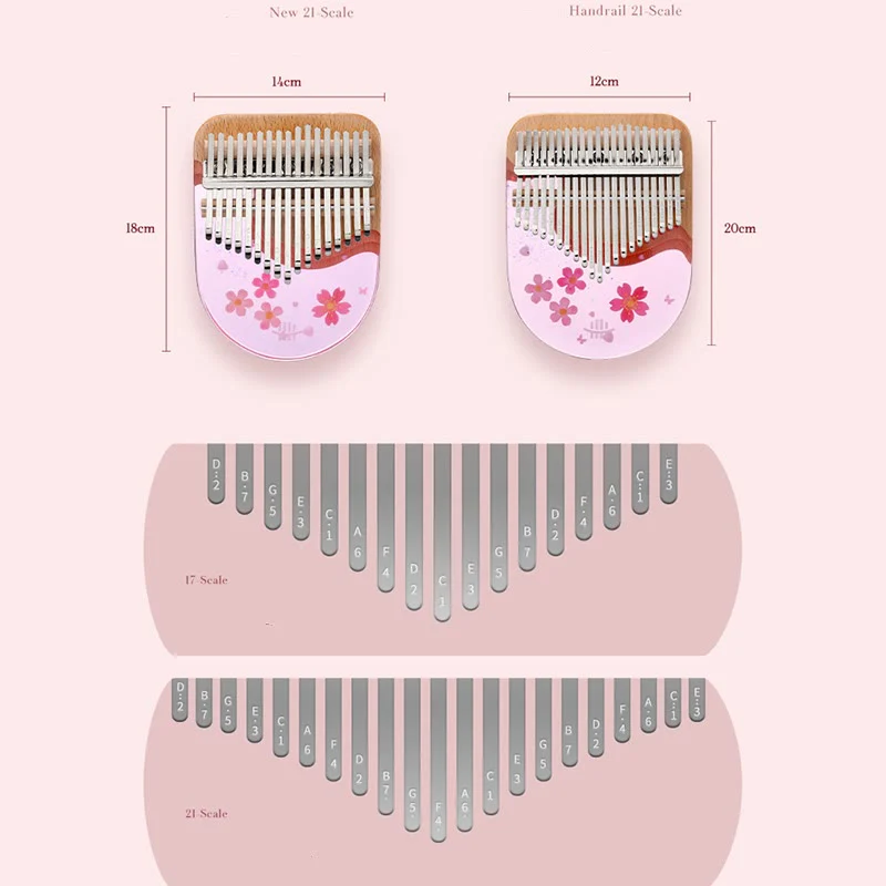 Buddha Stones Kalimba 17/21 Keys Thumb Piano Beech Wood Pink Cherry Portable Finger Piano