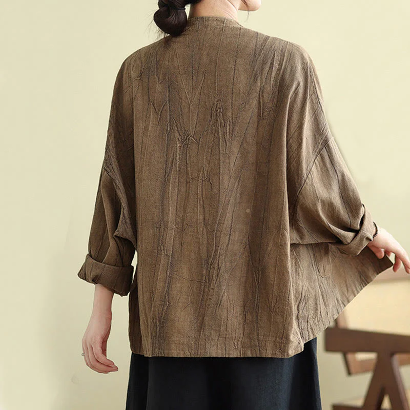 Buddha Stones Plain Long Sleeve Women's Cotton Linen Jacket With Pockets