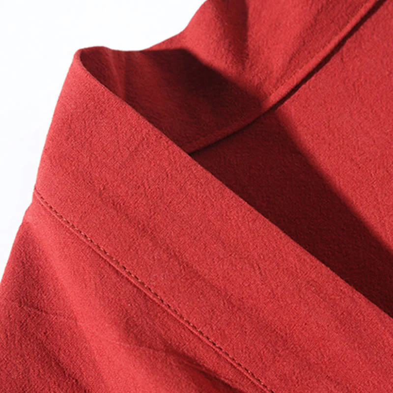 Buddha Stones Embroidery Flying White Cranes Cotton Linen Open Front Jacket Men's Kimono