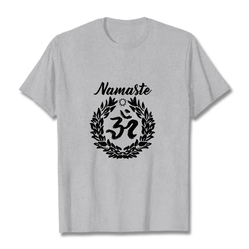 Buddha Stones Om Sanskrit Namaste Leaves Pattern Meditation Cotton Tee T-shirt
