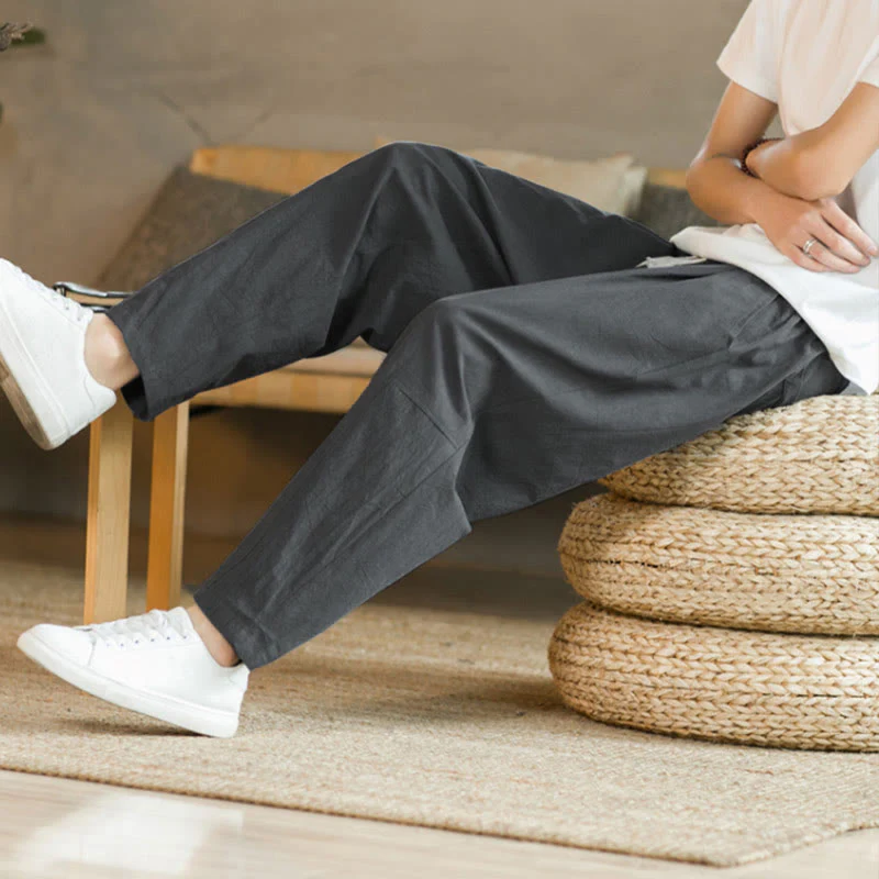 Buddha Stones Summer Men's Cotton Pants With Pockets