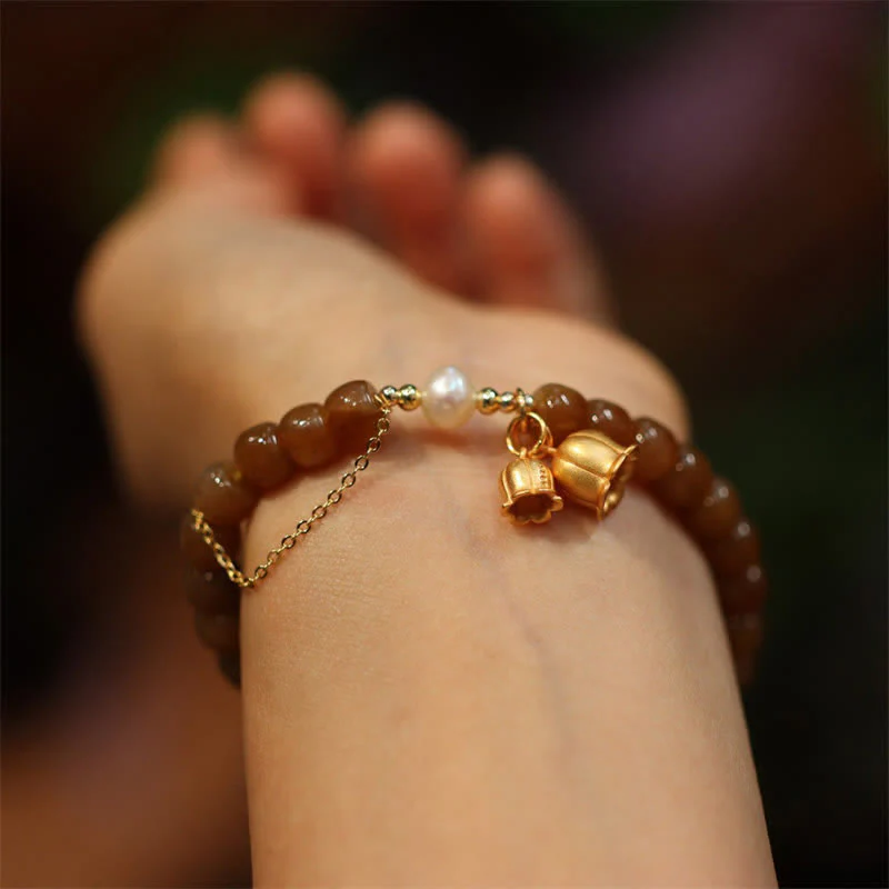 Buddha Stones 925 Sterling Silver Natural Hetian Jade Lily Of The Valley Charm Bracelet