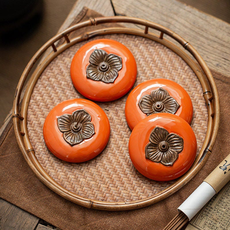 Buddha Stones Persimmon Ceramic Meditation Healing Incense Burner Incense Holders