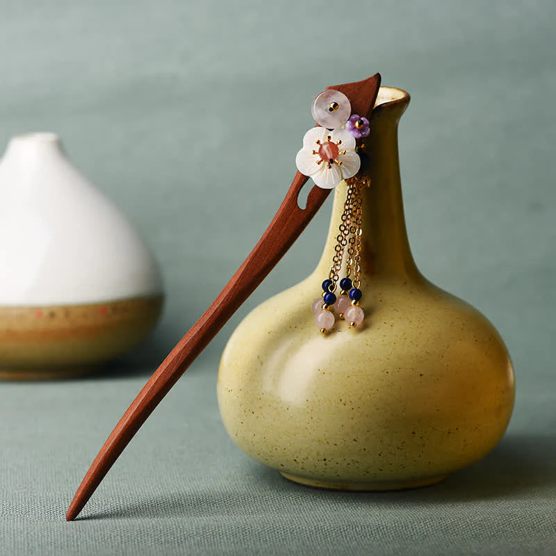 Buddha Stones Red Sandalwood Pink Crystal Charm Healing Hairpin Decorations