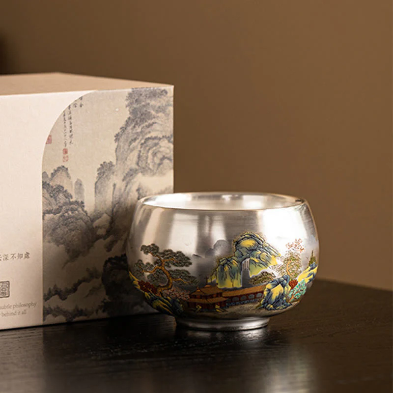 Buddha Stones Fish Lotus Seaweed Valley Mountains Pine Tree Dragon Teacup Kung Fu Tea Cup With Gift Box