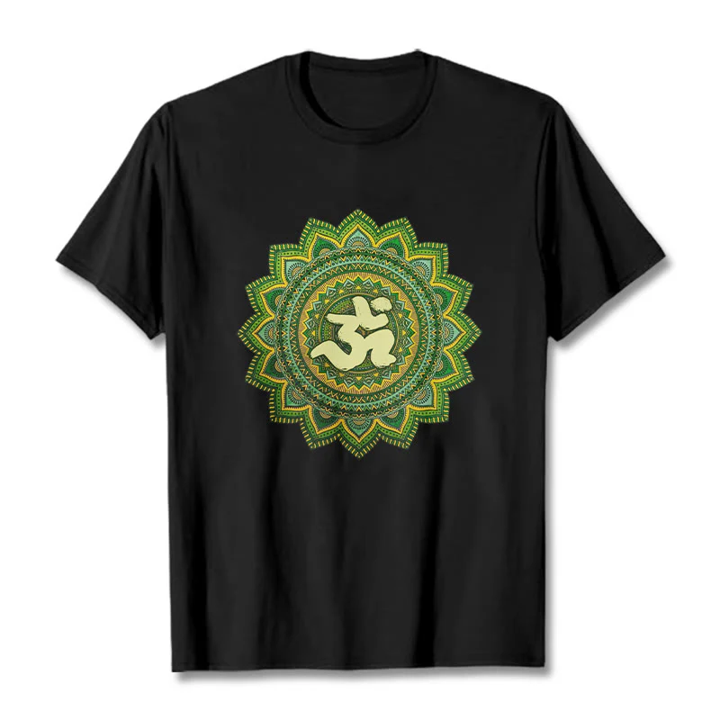 Buddha Stones Casual Green Mandala Om Symbol Pattern Cotton Tee T-shirt