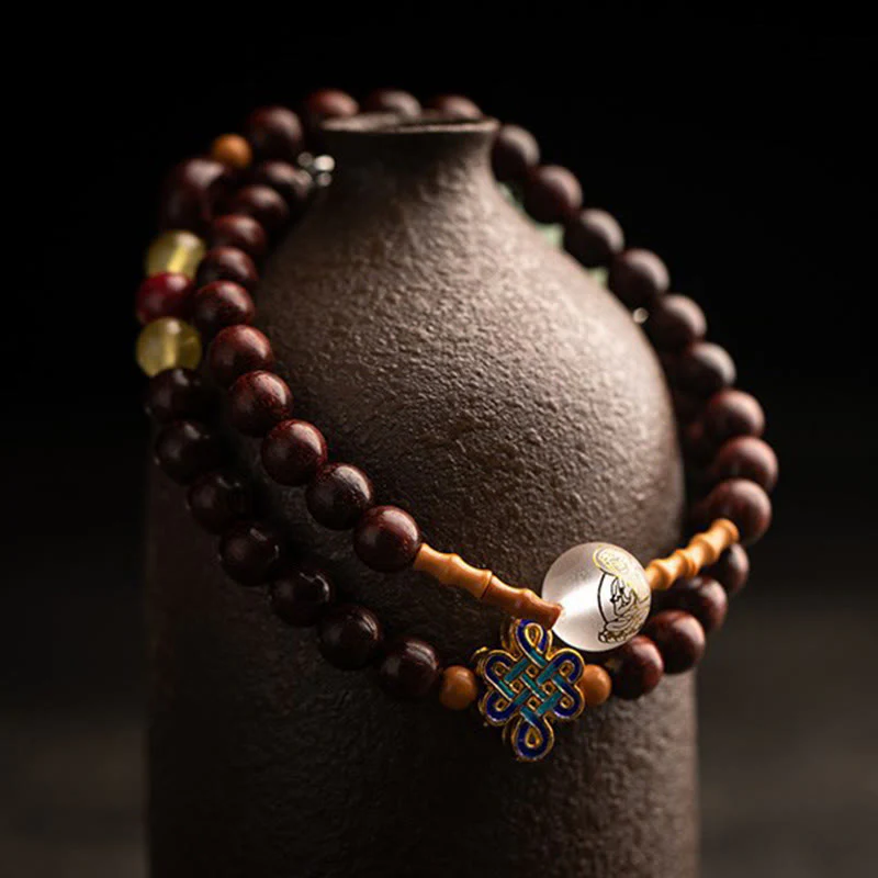 Buddha Stones Chinese Zodiac Natal Buddha Red Agate Small Leaf Red Sandalwood Cinnabar Amulet Blessing Double Wrap Bracelet