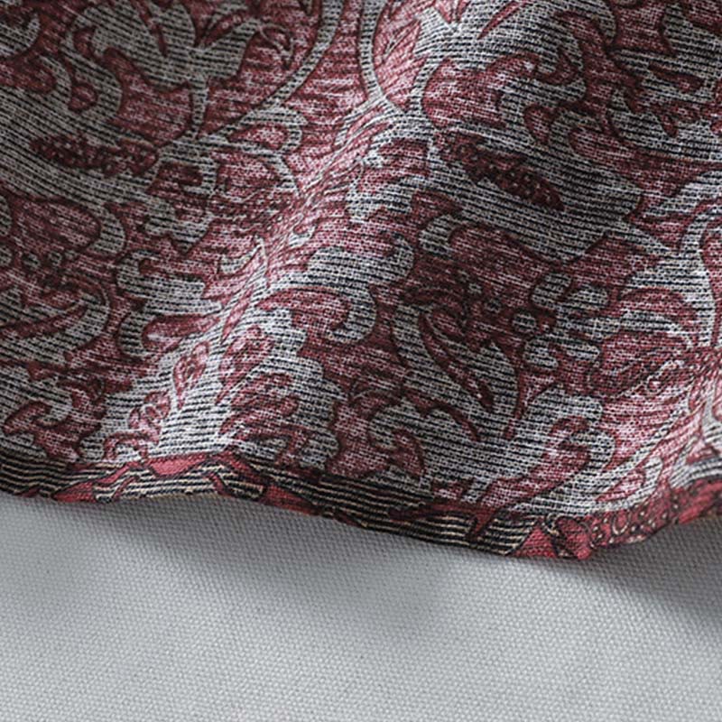 Buddha Stones Brown Retro Printing Floral Pattern Lapel Cotton Linen Midi Dress With Pockets