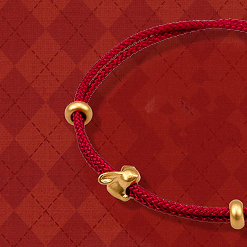 Buddha Stones 999 Gold Small Lucky Rabbit Osmanthus Design Handmade Luck Braided Rope Bracelet