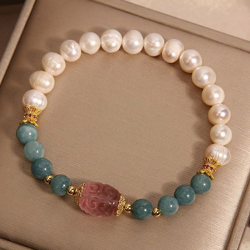Buddha Stones Pearl Jade Strawberry Quartz Purity Bracelet