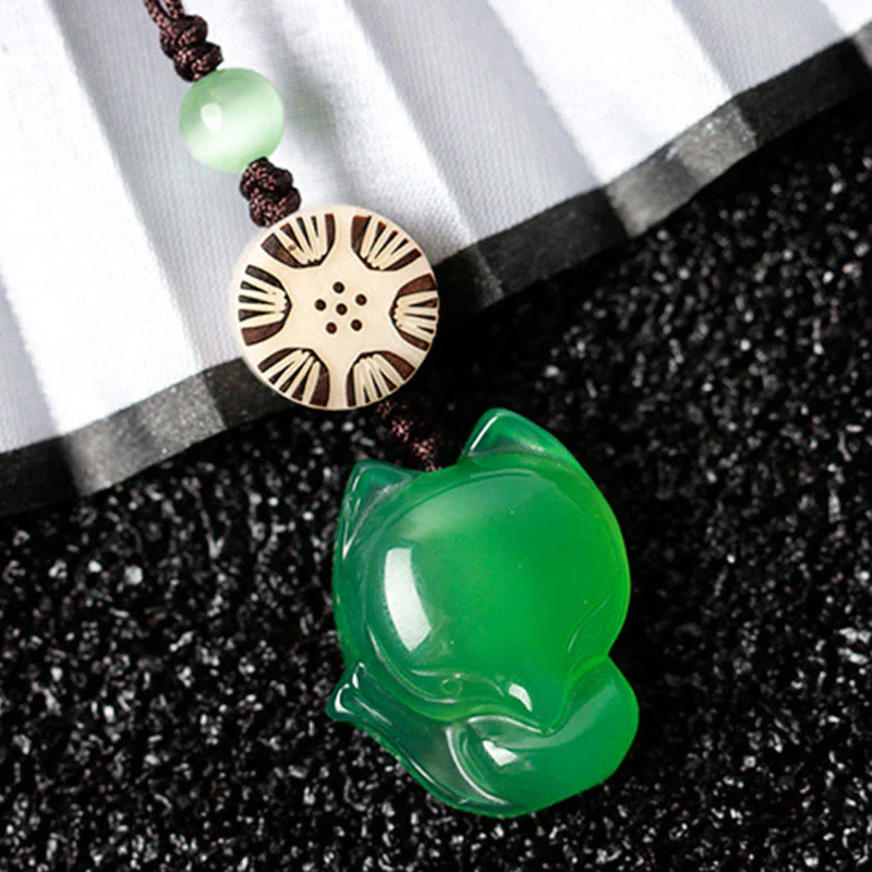 Buddha Stones Natural Chalcedony Fox Harmony Phone Hanging Decoration