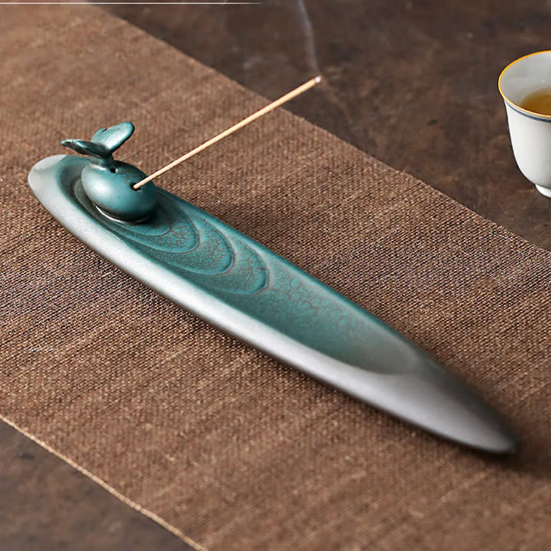 Buddha Stones Three Stones Waves Butterfly Bamboo Healing Ceramic Stick Incense Burner Decoration