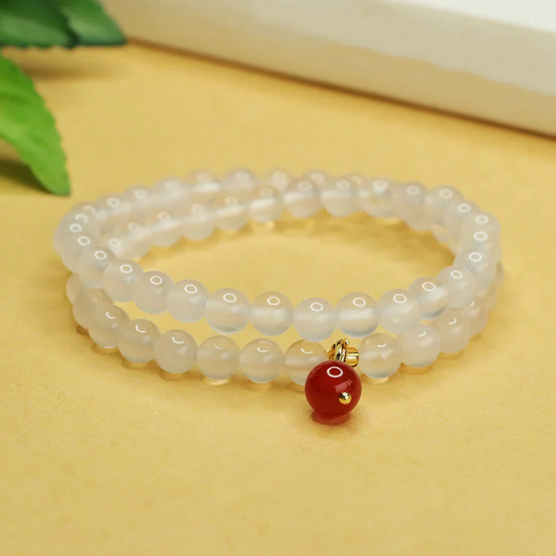 Buddha Stones Natural Chalcedony Red Agate Bead Double Layer Harmony Positive Bracelet